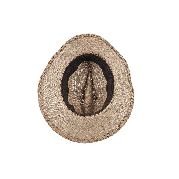 Chi Chi Collection Straw Fedora Hat Beige Band Size Small Medium Wide Brim - Picture 8 of 9